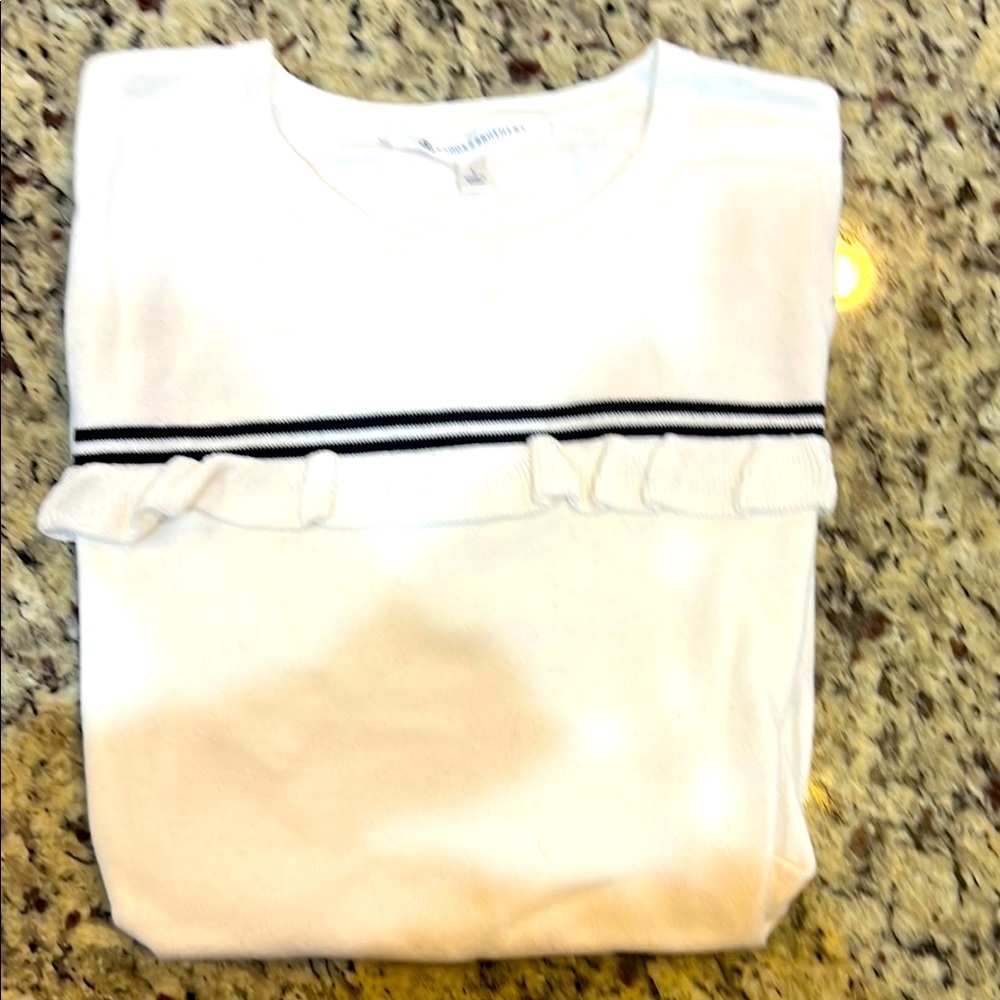 Ladies White Shirt with Navy Stripe
